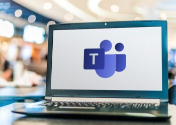 POZNAN, POL - APR 28, 2020: Laptop computer displaying logo of Microsoft Teams, a unified communication and collaboration platform